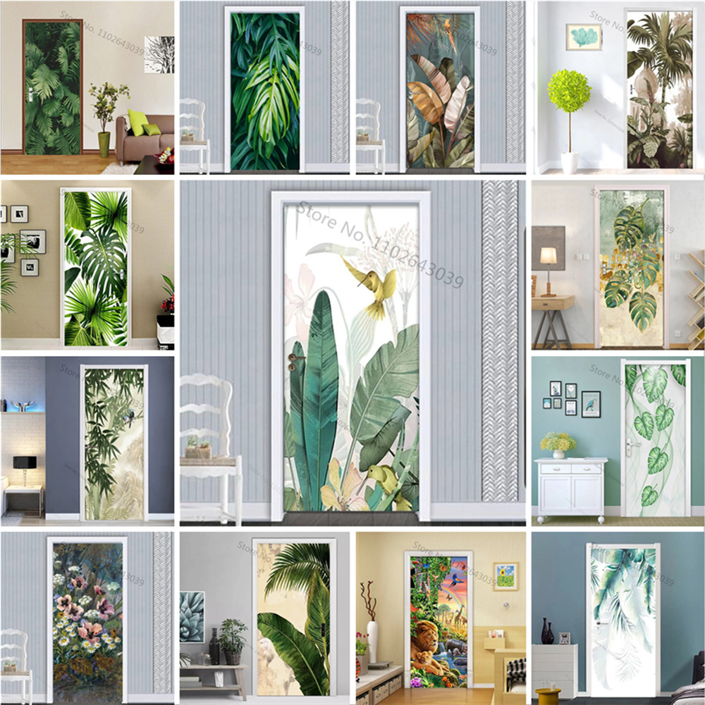 Home Decor On Sale - Stiker pintu daun hijau plaintain berperekat,
