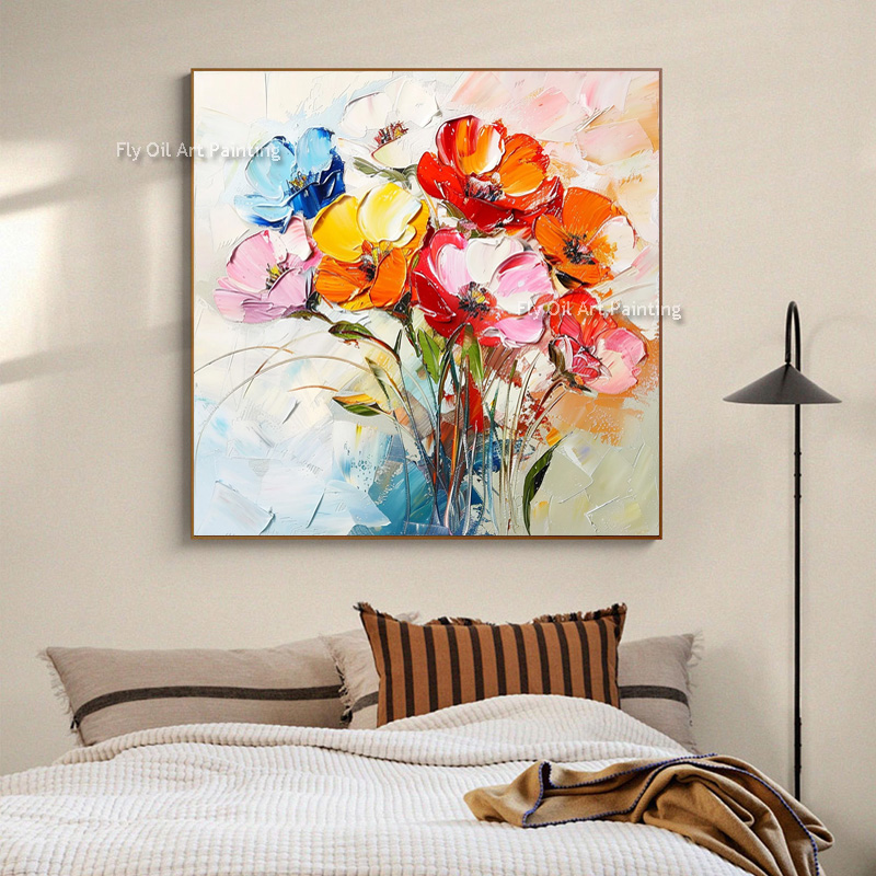 Home Decor Color Palettes - Lukisan Minyak Bunga Poppy Tebal dengan