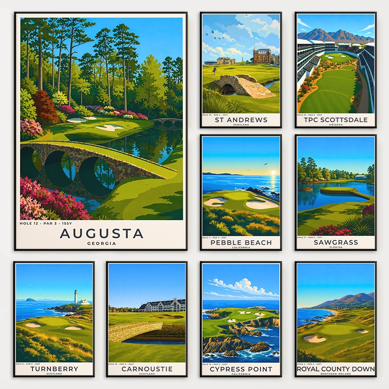 Home Decor Location - Poster Pemandangan Perjalanan Lokasi Golf Modern,