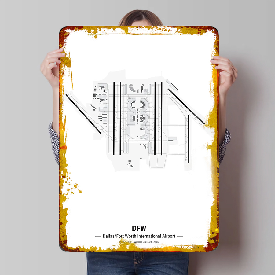 Home Decor Dallas - Peta Bandara DFW Seni Dinding Logam