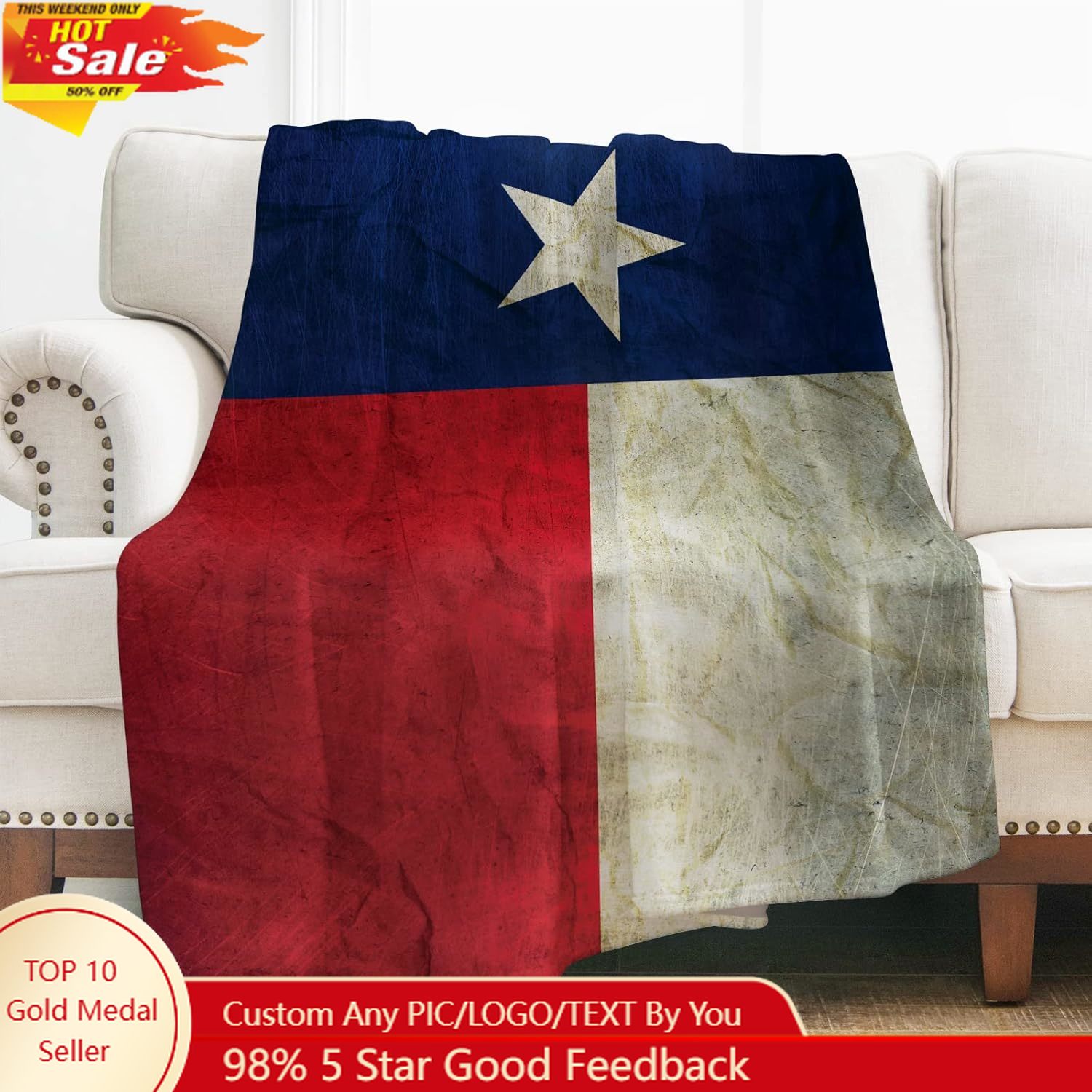 Home Decor Sofa - Selimut Bendera Texas Levens, Hadiah untuk