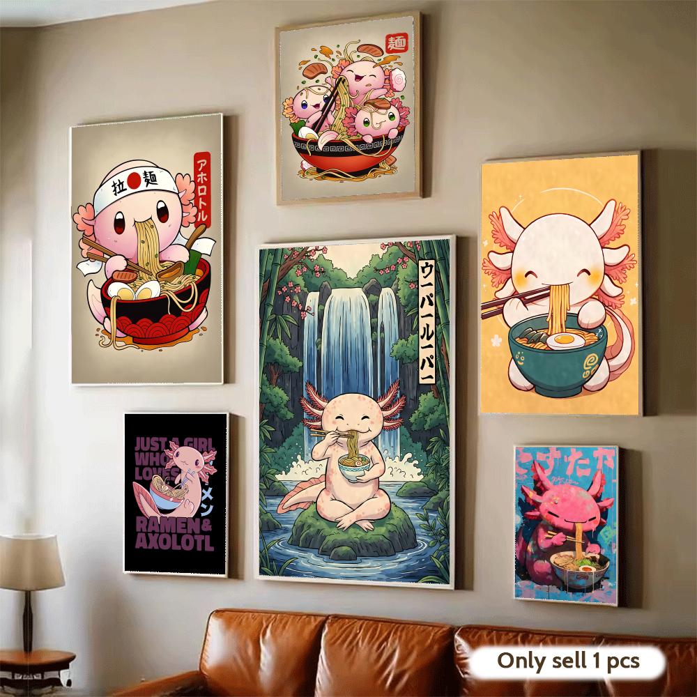 Home Decor Design Ideas - Poster Desain Seni Ramen Axolotls Stiker