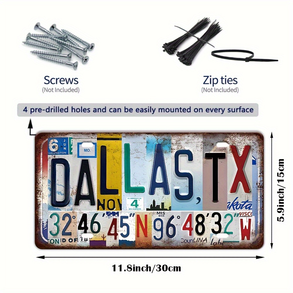Home Decor Dallas - Plakat Dinding Logam 2D, Bergaya Vintage