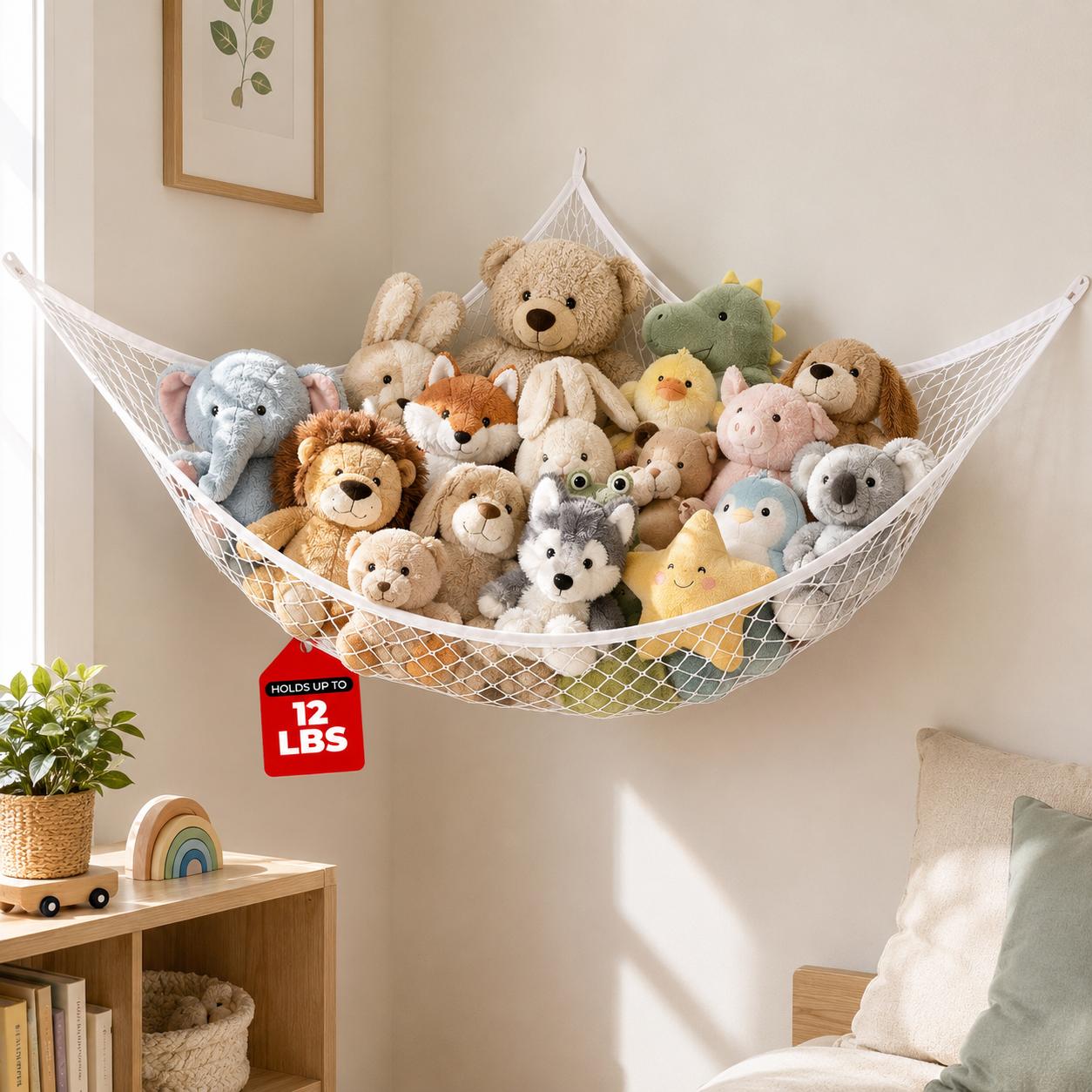 Home Decor Zone - Jaring Penyimpanan Mainan Gantung, Organizer Boneka