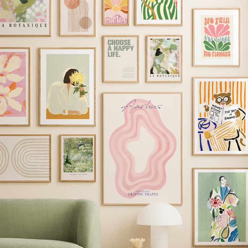 Home Decor Pt - Poster Seni Boho Pelangi Garis Abstrak
