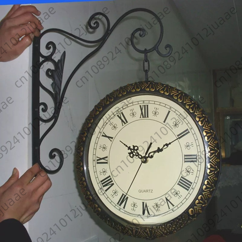 Wall Clock Silent - Jam dinding retro logam dua sisi
