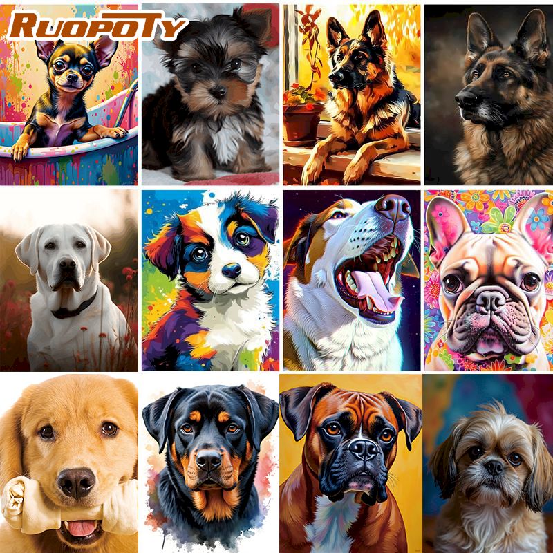 Home Decor Diy Ideas - RUOPOTY Lukisan Berlian Anjing Dekorasi Rumah