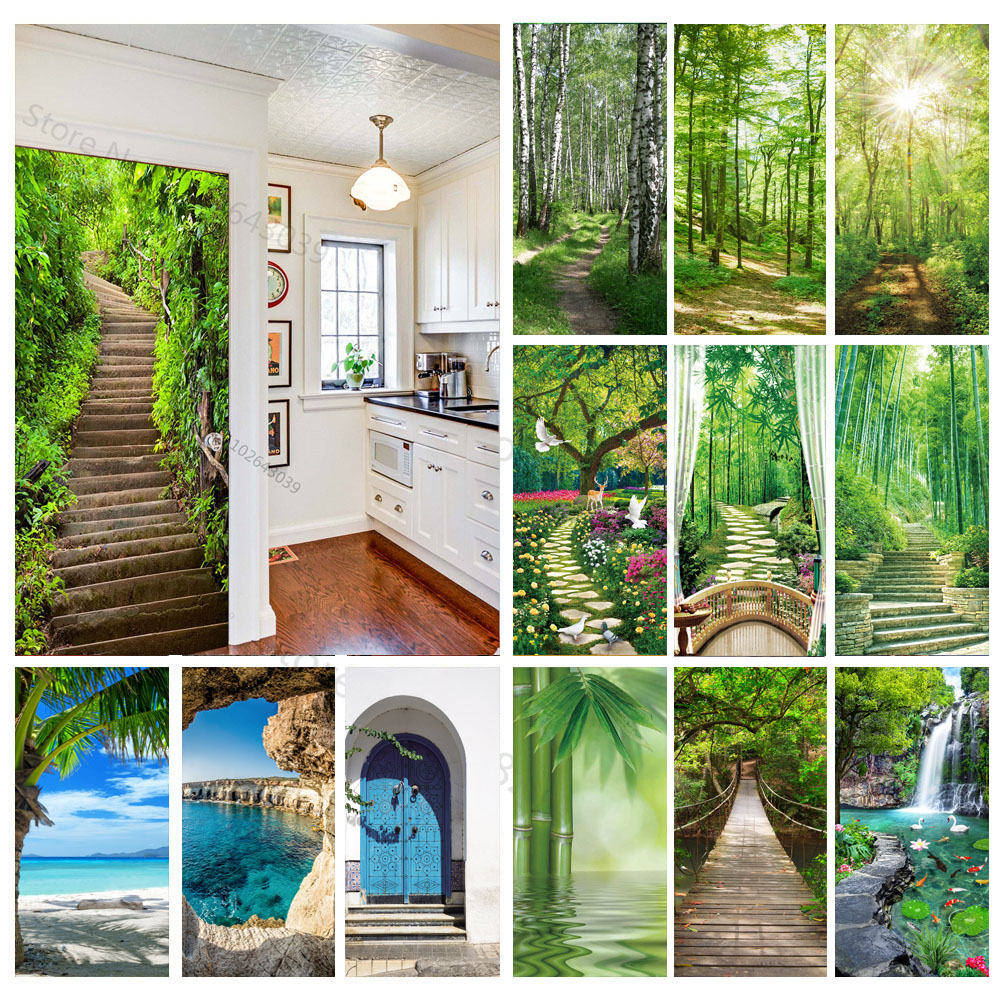 Home Decor On Sale - Langkah-langkah Hutan 3D Pintu Stiker Diri