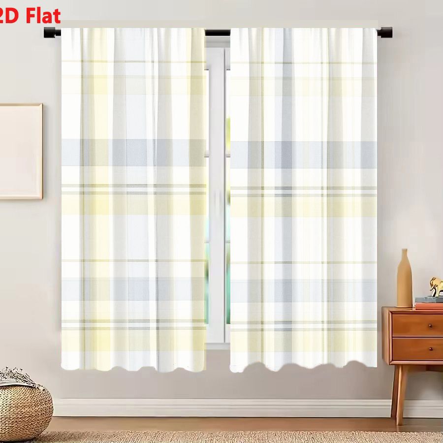 Home Decor Color Palettes - 2 Buah Tirai Pola Kotak-kotak Datar