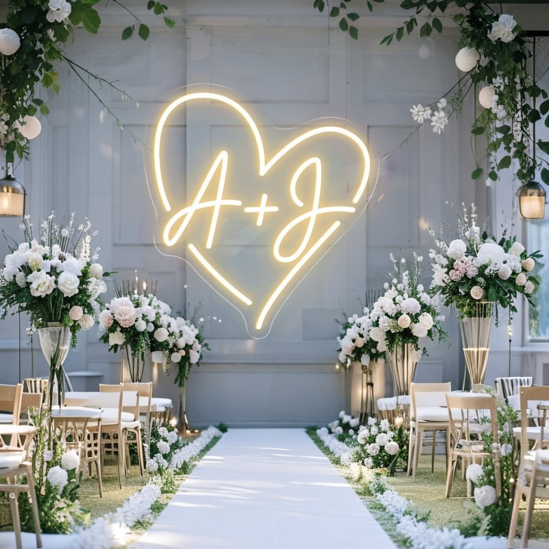 Tanda Neon LED Hati Inisial Ku - Home Decor Inspo ulasan dan harga