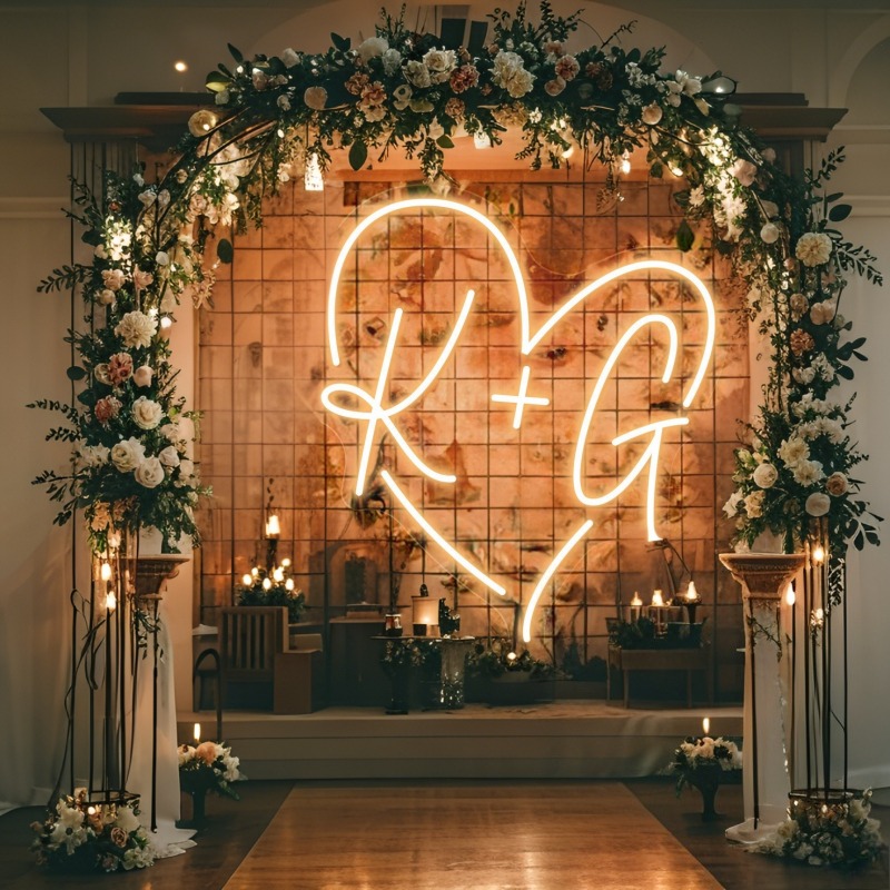 Tanda Neon LED Hati Inisial Ku - Home Decor Inspo ulasan dan harga