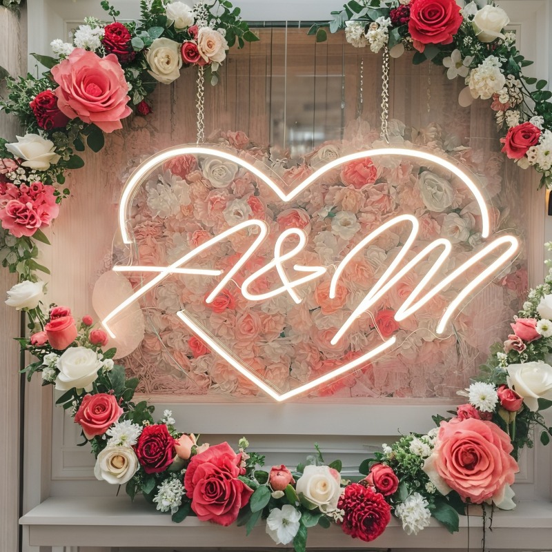 Tanda Neon LED Hati Inisial Ku - Home Decor Inspo ulasan dan harga